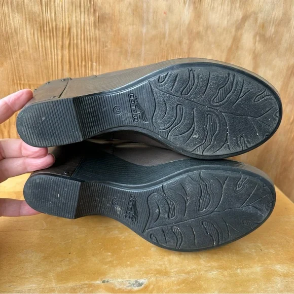 Dansko Franka Heeled Wedge Gray Leather Strappy Ankle Bootie - Picture 5 of 10